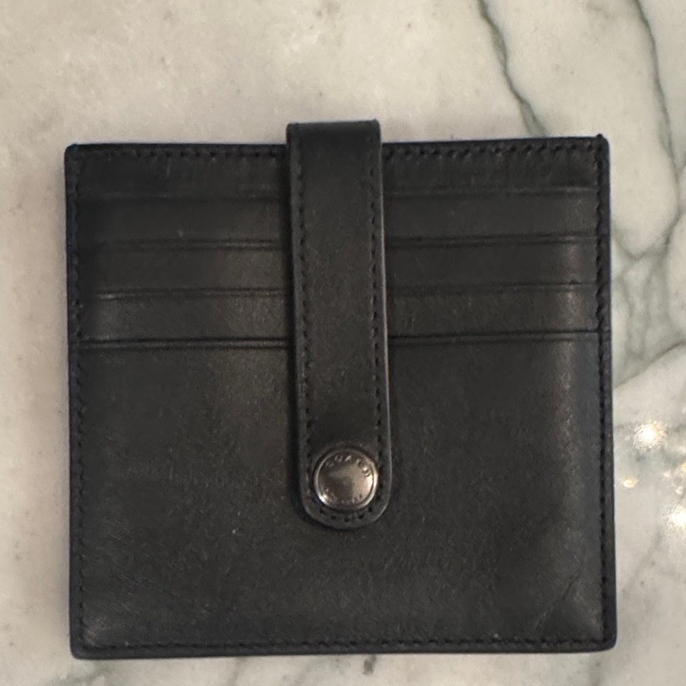 Coach Black Leather Card Holder with Strap